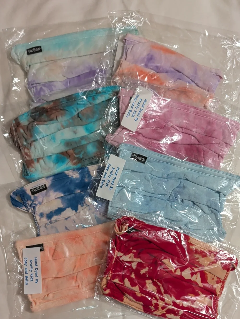 NWOT (006) Tultex Unisex Assorted Tie-Dye Face Masks Multi 8 Pack